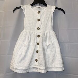 Little Lass Girls Sz 5 White Eyelet Lace‎ Dress Elastic Waist 100% Cotton